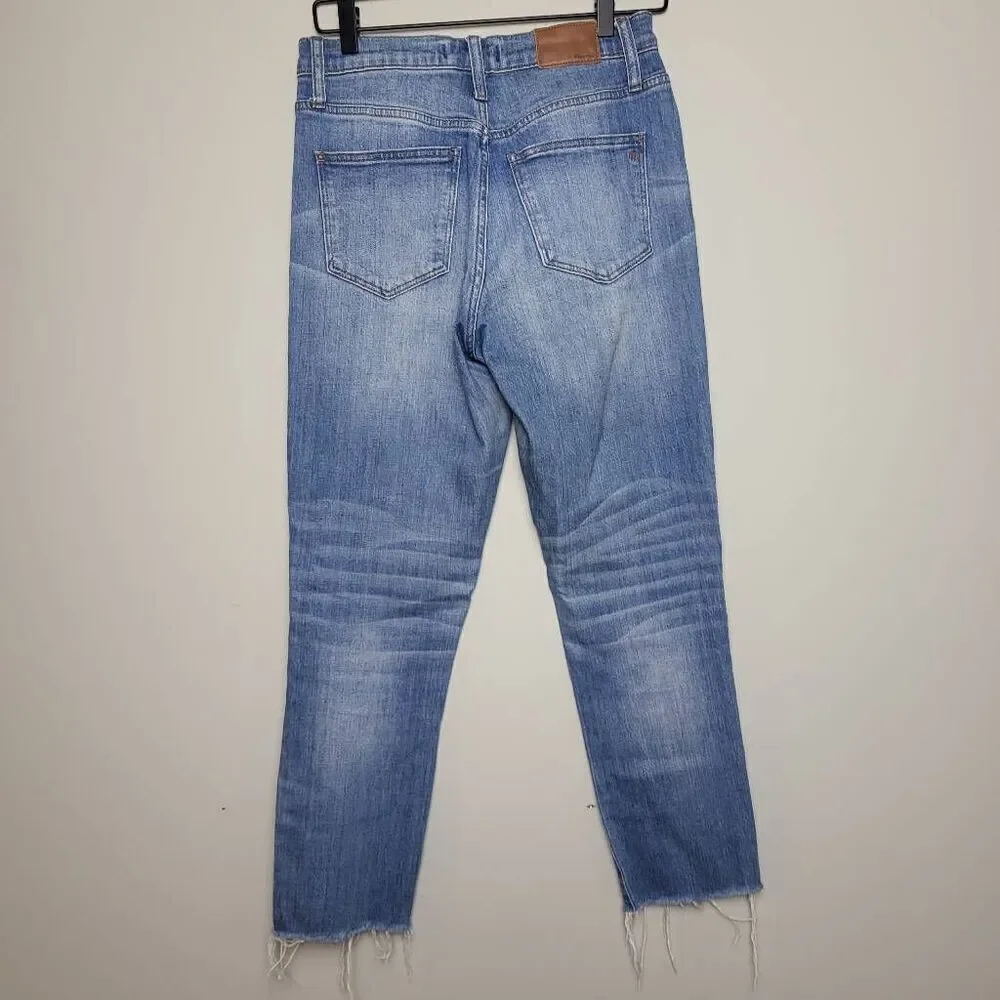Madewell Womens High Rise Slim Crop Boyjean Sz 25 Blue Distressed Raw Hem Casual - Picture 2 of 10